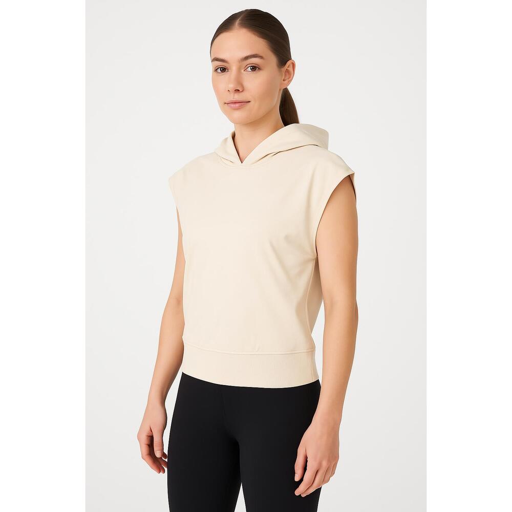 NWT Etre-la Top Womens Small Cream Sleeveless Hoodie Sportswear‎ Stretch